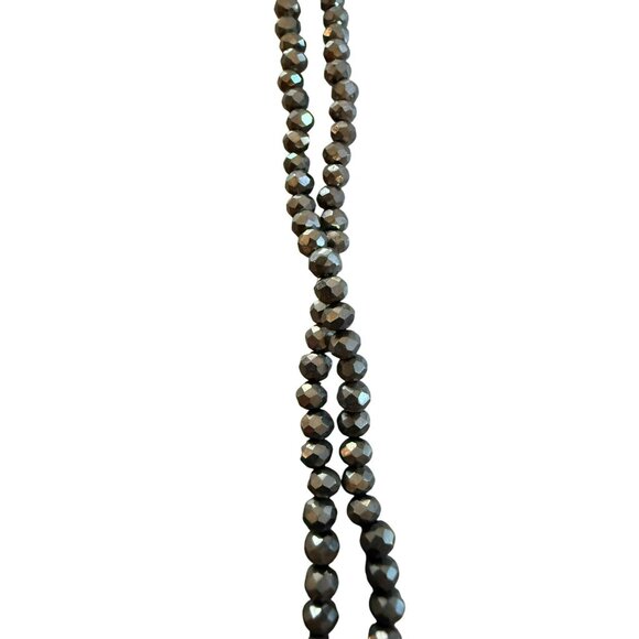 Faceted Hematite Long Beaded Necklace 56 Inches Total Length Doubled 28 Inches M - Picture 2 of 2